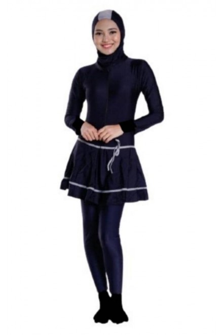 Baju Renang Slimfit - BD 004 (Plain Skirt Black Grey)